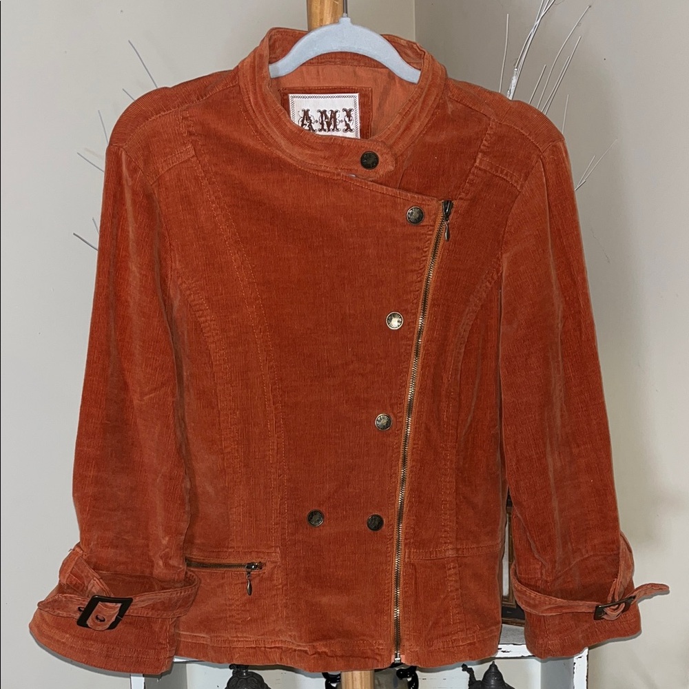 EUC AMI Women's Rust Corduroy Asymmetrical Zip Jacket